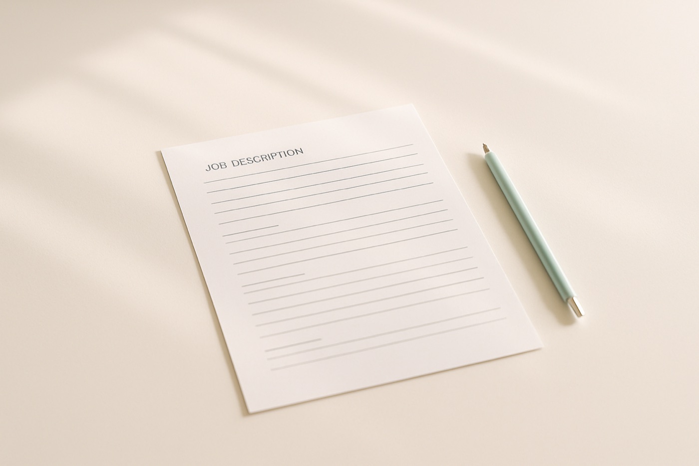 Popis pracovní náplně na papíře vedle notebooku v ordinaci